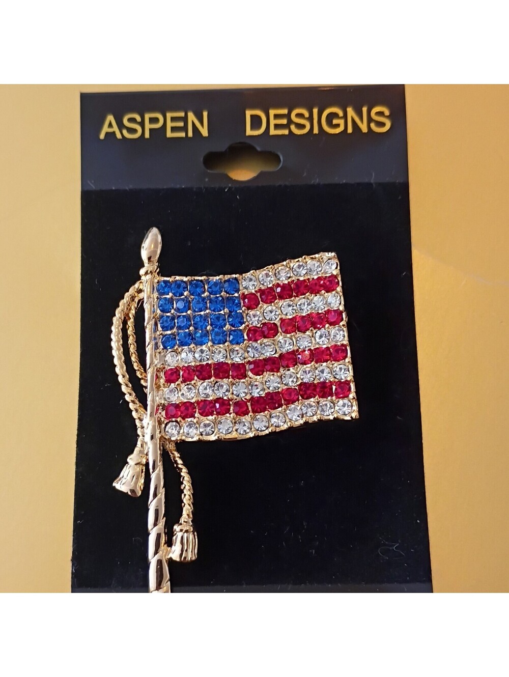 Large American Flag Rhinestone Pin Brooch Multicolor Flags & Political